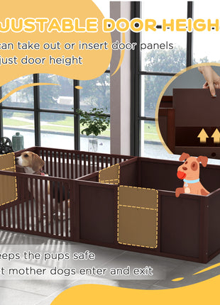 Whelping Box for Dogs Built for Mother's Comfort, Dog Whelping Pen with Removable Doors, Puppy Playpen for Indoors, Newborn Puppy Supplies & Essentials, 81" x 39" x 20", Coffee