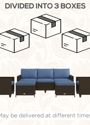 5-Piece Patio Furniture Set with PE Rattan Three-Seater Sofa, Armchairs, Footstools, Cushions, Deep Coffee