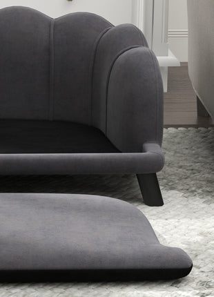 Pearl Design Pet Sofa for Medium and Large Sized Dogs, Pet Bed with Cushion and Solid Wood Legs, Charcoal Gray