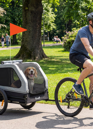 Dog Bike Trailer for Small & Medium Dogs, Universal Bicycle Coupler, Flip-Down Ramp Tailgate, Gray
