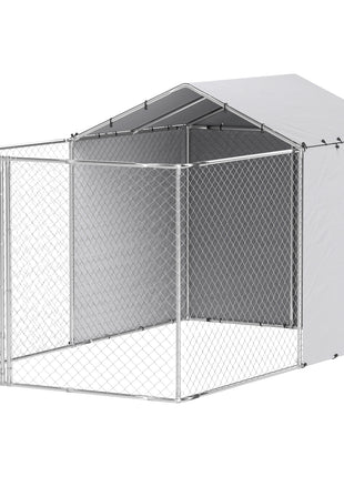 Galvanized Chain Link Large Outdoor Dog Kennel with Waterproof & UV-Resistant Cover, for M&L Dogs, 13.1' x 7.5' x 7.5'