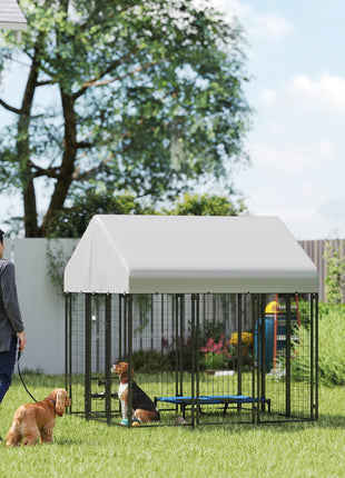 Outdoor Dog Kennel with Roof, 6' x 6' x 6' Heavy Duty Welded Wire Dog Playpen Enclosure with Escape-proof Lock