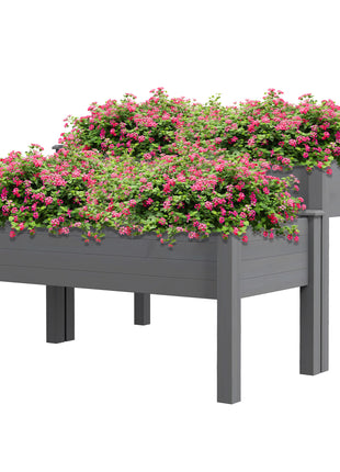 2 Tier Raised Garden Bed, Wooden Elevated Planter Box with Legs, Outdoor Plant Bed for Flowers Vegetables Herbs Gray