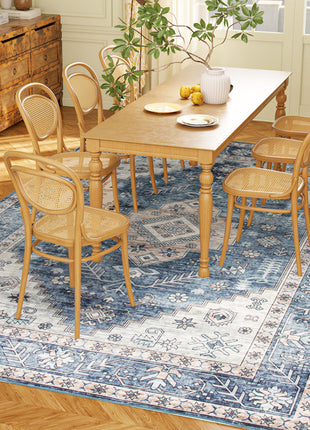 8x10 Area Rug, Vintage Washable Rug, Non-Slip Floor Carpet for Living Room, Bedroom, Dining Room, Blue