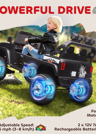 Ride on Truck Car with 2-Seater, 24V Electric Car with 4 Motors, Remote Control, Spring Suspension for 3-8 Years, Black