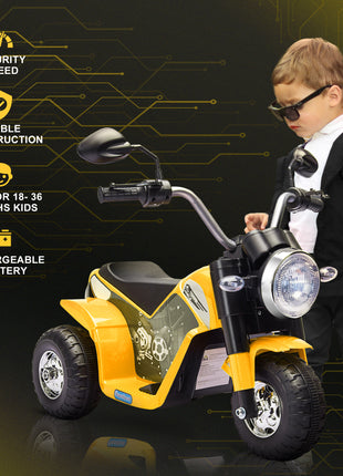 Electric Motorcycle for Kids, 6V Battery Powered Ride-On Dirt Bike 3-Wheels Motorbike with Horn Headlights Realistic Sounds Speed for 18 - 36 Months Yellow