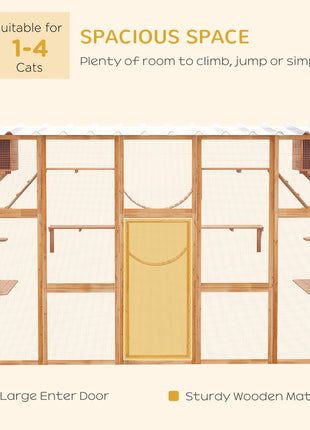 Large Catio with Multiple Shelves & Bridges, Catio with Ramps, Cat Window Box Enclosure for Outdoor Use, Orange