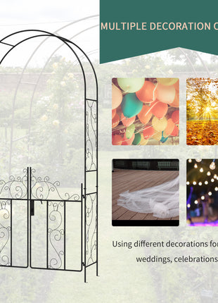 89.25" Metal Garden Arch with Gate, Garden Arbor Trellis for Climbing Plants, Roses, Vines, Wedding Arch, Black