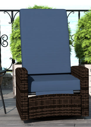 Outdoor Wicker Swivel Recliner Chair, Lifting Footrest, 360° Rotating Basic, Water-resistant Cushions, Dark Blue