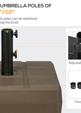 Umbrella Stand for 1.5", or 1.9" Umbrella Poles, Fillable Umbrella Base, Brown