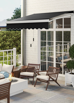 8' x 6.6' Patio Retractable Awning, Manual Exterior Sun Shade Deck Window Cover, Black