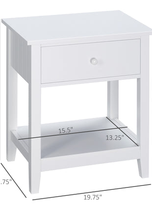 Modern Side Table for Living Room, End Table, 2-tier Side Table with Drawer and Storage Shelf, White