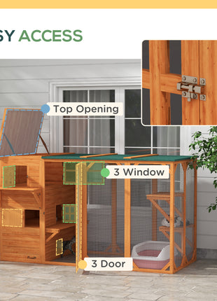 Large Outdoor Cat House for 3 Kitties, Multi-Level Design with Big Hiding Areas 2 Stories & Multiple Platforms Cat Condo