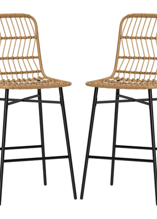 Rattan Counter Bar Stools Set of 2, 26" Counter Height Barstools with Back, Bar Chairs for Kitchen Island, Brown