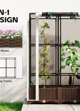 Raised Garden Bed with Trellis, 46.5" Tomato Cage with Crop Cage, Self Watering Planter Box with Drainage Holes, White