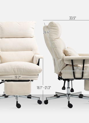 Executive Office Chair with Lumbar Support, Footrest, High Back Reclining Overstuffed Desk Chair with, Cream White