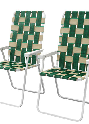 Set of 2 Patio Folding Chairs, Classic Outdoor Camping Chairs, Portable Lawn Chairs w/ Armrests, Green