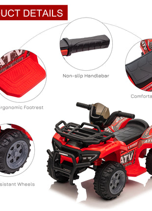 6V Battery Powered Electric ATV, Quad Four Wheeler Ride On Toy Car w/ LED Headlights for Kids Toddlers, Red