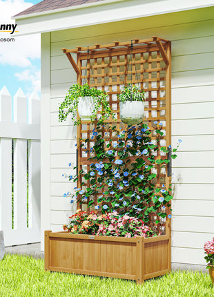 Wood Planter with Trellis for Vine Climbing, Raised Garden Bed, Privacy Screen for Backyard, Patio, Yellow