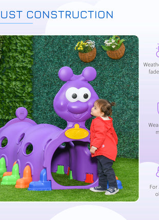 Caterpillar Play Tunnel, Toddler Tunnel for Kids Crawl and Climb Through, Kids' Play Structure Indoor Outdoor, 2 Sections, Purple