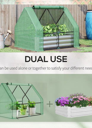 4 x 3 x 3ft Metal Planter Box with Mini Greenhouse, Galvanized Raised Garden Bed with Cover for Herbs and Vegetables, Small Greenhouse for Patio Garden Balcony, Green and Gray