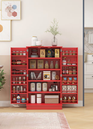 Kitchen Sideboard Cabinet, Large Kitchen Storage Cabinet w/ Double Doors & 5-tier Shelving for Home, Dining Room, Red
