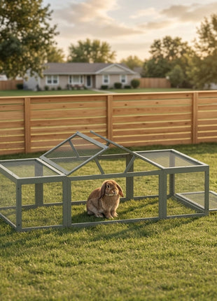 Large Wooden Rabbit Hutch Small Animal Habitat Enclosure Outdoor Run and Lockable Doors - Gray
