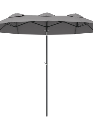 Double Sided Patio Umbrella, 9.7' Large Outdoor Market Umbrella with Push Button Tilt and Crank, 3 Air Vents and 12 Ribs, for Garden, Deck, Pool, Gray
