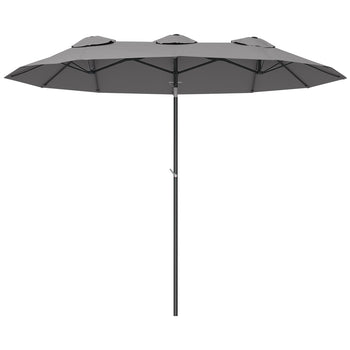 Double Sided Patio Umbrella, 9.7' Large Outdoor Market Umbrella with Push Button Tilt and Crank, 3 Air Vents and 12 Ribs, for Garden, Deck, Pool, Gray
