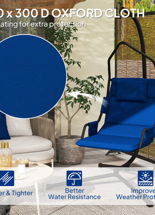 Hammock Chair with Stand and PA Coating Cushion, Hanging Swing Chair with Steel Frame for Indoor and Outdoor, Dark Blue