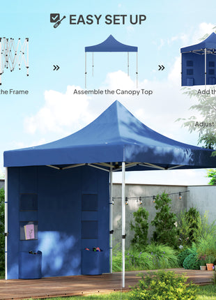 10' x 10' Heavy Duty Pop Up Canopy Tent with Sidewall, UPF50+ Instant Sun Shelter with Storage Pockets, Dark Blue