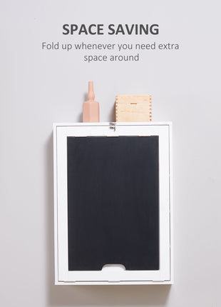 Wall Mounted Foldable Desk with a Blackboard, Fold Out Convertible Floating Desk with Shelves, White