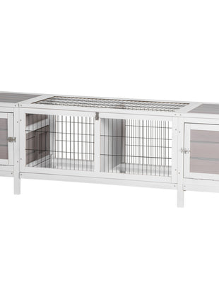 Rabbit Hutch, Bunny Cage, Guinea Pig House with Pull-Out Tray, and Divided Board for Indoor, White