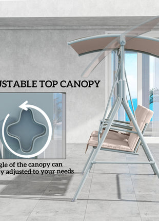 2-Seater Outdoor Porch Swing with Canopy and Table, Patio Swing Chair for Garden, Poolside, Backyard, Beige