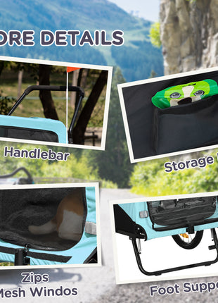 2-in-1 Dog Bike Trailer Pet Stroller Carrier for Large Dogs with Hitch, Quick-release Wheels, Foot Support, Pet Bicycle Cart Wagon Cargo for Travel, Blue