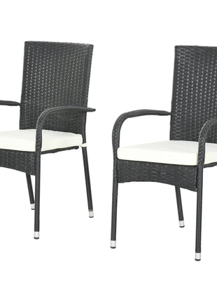 Stackable PE Rattan Outdoor Dining Chairs with Cushion, Patio Wicker Dining Chair with Armrests & Backrest, Cream White