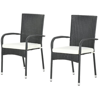 Stackable PE Rattan Outdoor Dining Chairs with Cushion, Patio Wicker Dining Chair with Armrests & Backrest, Cream White
