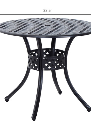 33" Patio Dining Table Round Cast Aluminium Outdoor Bistro Table with Umbrella Hole - Black