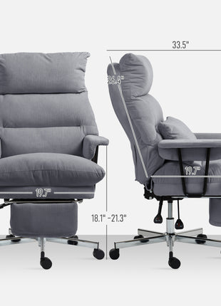 Executive Office Chair with Lumbar Support, Footrest, High Back Reclining Overstuffed Desk Chair with, Gray
