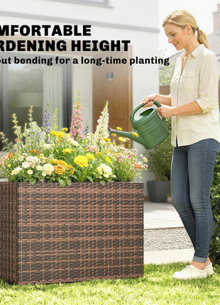 Tall Rectangular Planter with Removable Liner, Holes, PE Wicker Large Planter Box for Indoor Outdoor Plants, Brown