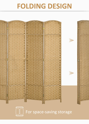 Folding Room Divider Screen 4 Panel 5.6 ' Tall Privacy Screen Freestanding Room Partition for Home Office, Nature Wood