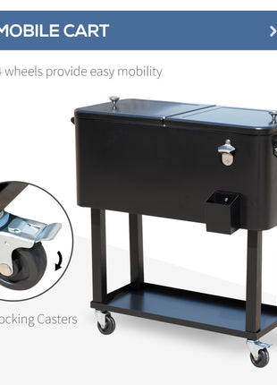 80 QT Rolling Cooling Bins Ice Chest on Wheels Outdoor Stand Up Drink Cooler Cart for Party, Black