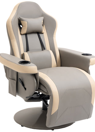 Manual Recliner Armchair PU Leather Lounge Chair w/ Adjustable Leg Rest, 135° Reclining Function, 360° Swivel, Cup Holder and, Storage Pocket