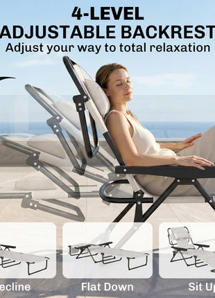 Folding Lounge Chair w/ Reclining Back, Cream White