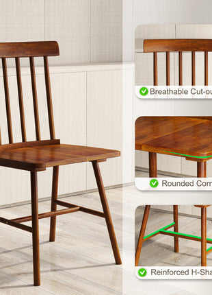 Dining Chairs Set of 4, Farmhouse Wood Kitchen Chairs with Rubber Wood Frame, Spindle Back for Dining Room, Light Brown