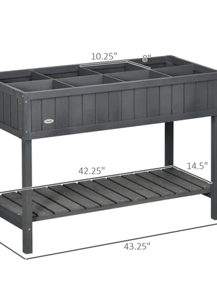 Wooden Raised Garden Bed, Elevated Planter Box Stand with 8 Slots and Open Shelf, Dark Gray