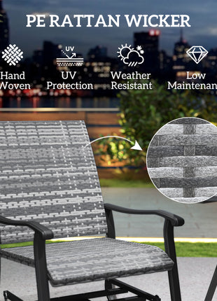 Wicker Rattan Swivel Patio Glider Chair Set of 2, Outdoor Glider Chair with Steel Frame, High Back, Gray