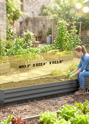 8x2x1ft Galvanized Raised Garden Bed Kit with Safety Edging for Flowers, Herbs and Vegetables, Dark Gray