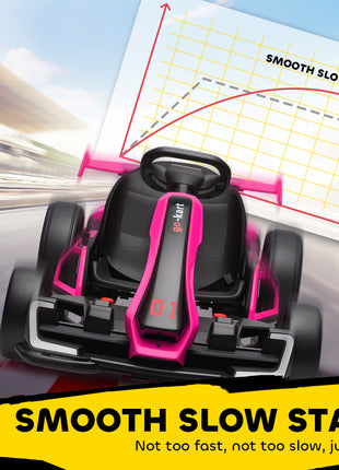 24V 7.5 MPH Electric Go Kart with Adjustable Seat, Slow Start, Pink