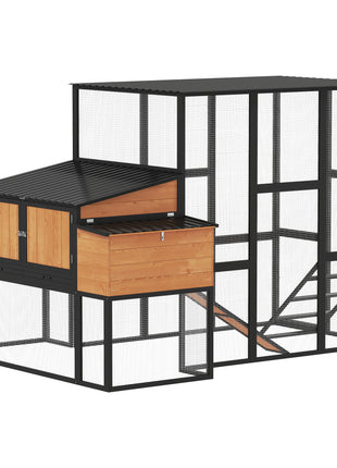 105" Large Chicken Coop, Walk-in Wooden Hen House for 7-12 Hens, Poultry Cage Chicken House with Run, 2 Nesting Boxes